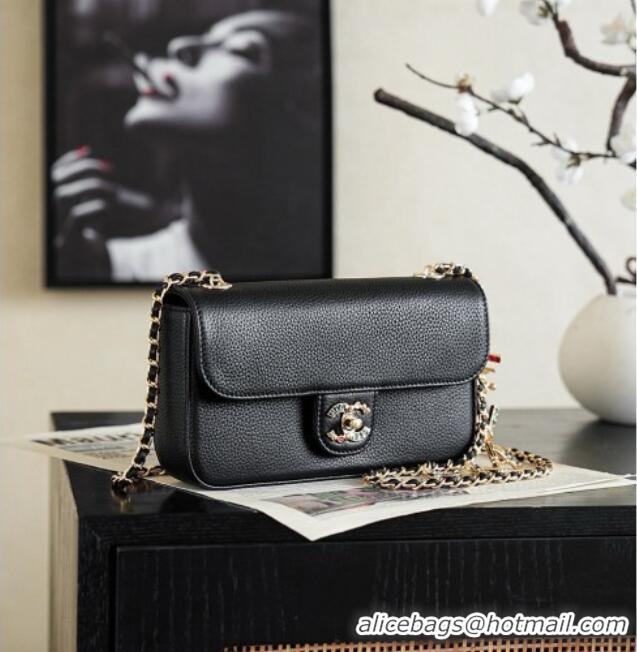 Well Crafted Chanel Grained Calskin Flap Bag with Charm CH720 Black 2026