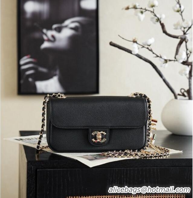 Well Crafted Chanel Grained Calskin Flap Bag with Charm CH720 Black 2026