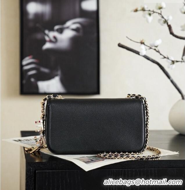 Well Crafted Chanel Grained Calskin Flap Bag with Charm CH720 Black 2026