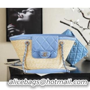 Top Design Chanel Braided Straw Small Shopping Bag AS5951 Blue 2026