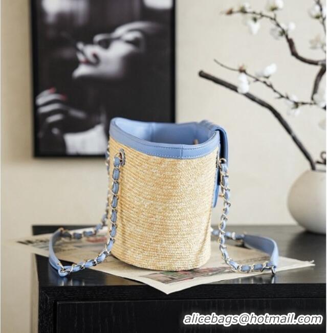 Top Design Chanel Braided Straw Small Shopping Bag AS5951 Blue 2026