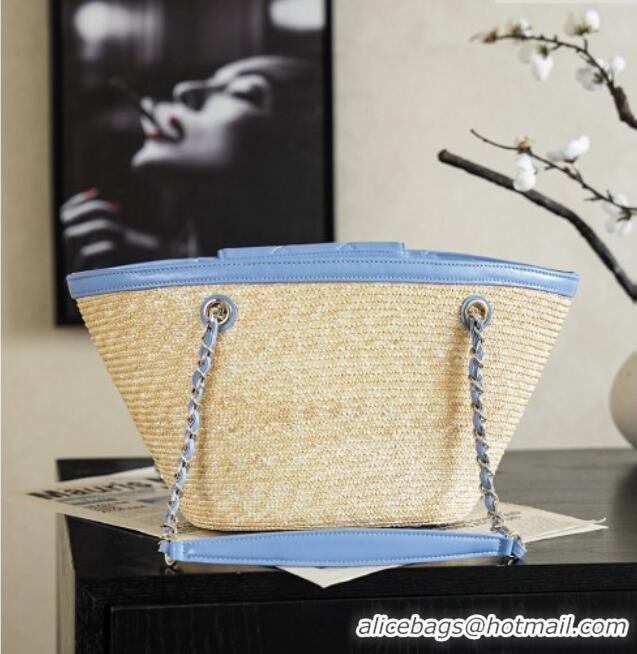 Top Design Chanel Braided Straw Small Shopping Bag AS5951 Blue 2026
