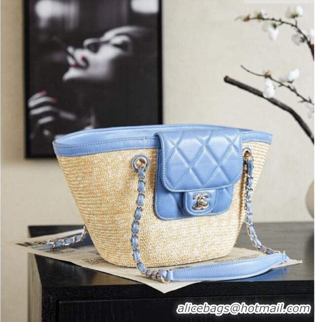 Top Design Chanel Braided Straw Small Shopping Bag AS5951 Blue 2026