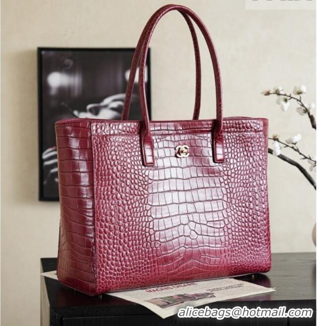 Buy Cheap Chanel Large Shopping Bag in Crocodile Embossed Calfskin AS6239 Burgundy 2026