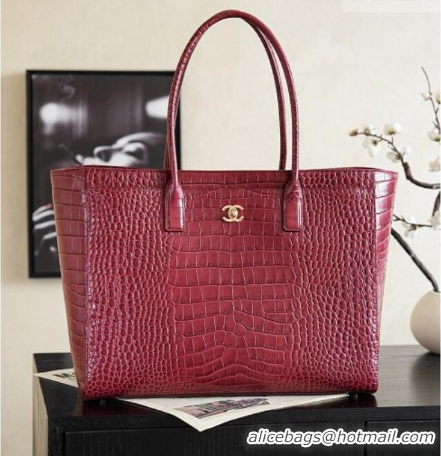 Buy Cheap Chanel Large Shopping Bag in Crocodile Embossed Calfskin AS6239 Burgundy 2026