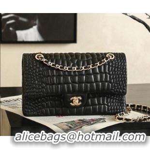 Luxury Discount Chanel Medium Flap Bag in Crocodile Pattern Calfskin Leather CH720 Black 2026
