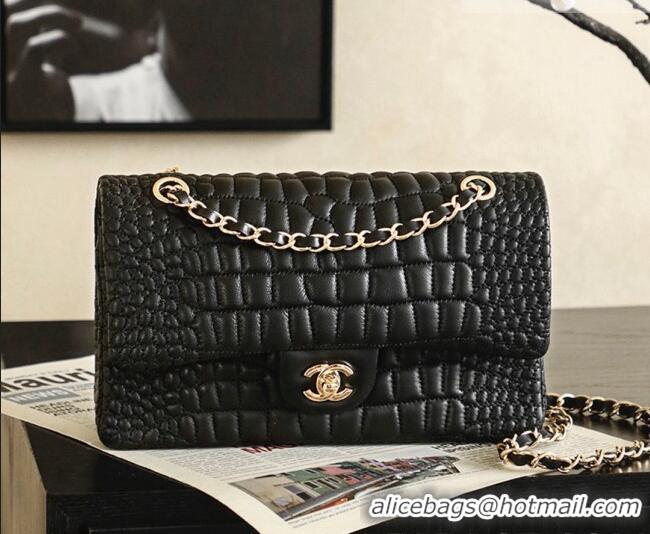 Luxury Discount Chanel Medium Flap Bag in Crocodile Pattern Calfskin Leather CH720 Black 2026