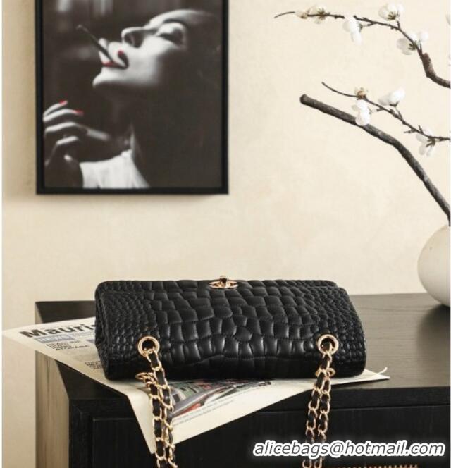 Luxury Discount Chanel Medium Flap Bag in Crocodile Pattern Calfskin Leather CH720 Black 2026