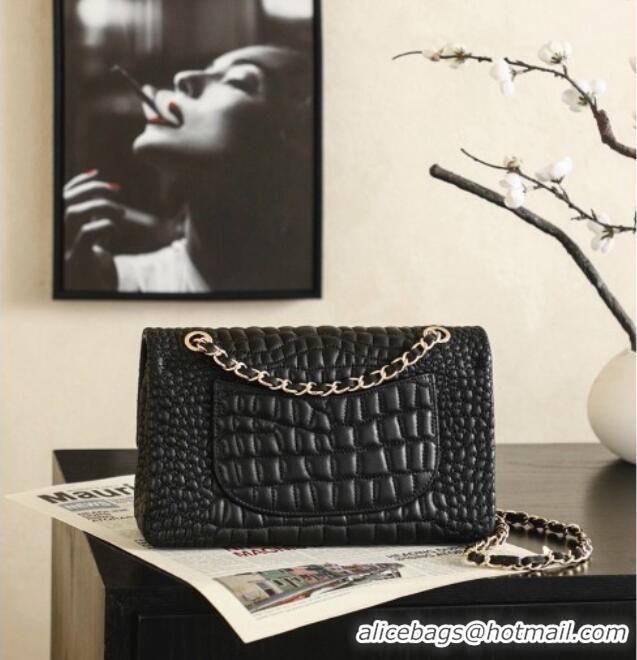 Luxury Discount Chanel Medium Flap Bag in Crocodile Pattern Calfskin Leather CH720 Black 2026