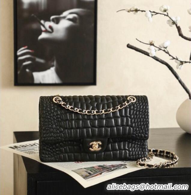 Luxury Discount Chanel Medium Flap Bag in Crocodile Pattern Calfskin Leather CH720 Black 2026