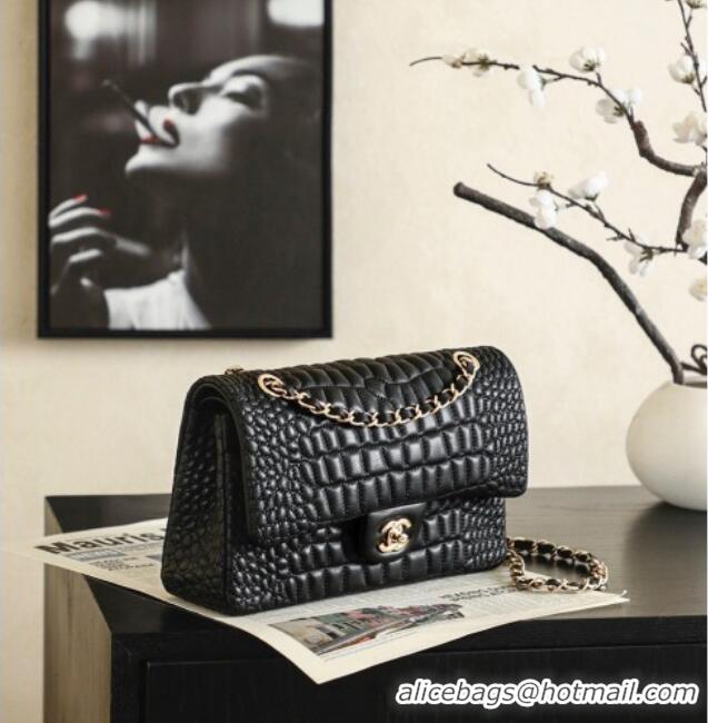 Luxury Discount Chanel Medium Flap Bag in Crocodile Pattern Calfskin Leather CH720 Black 2026