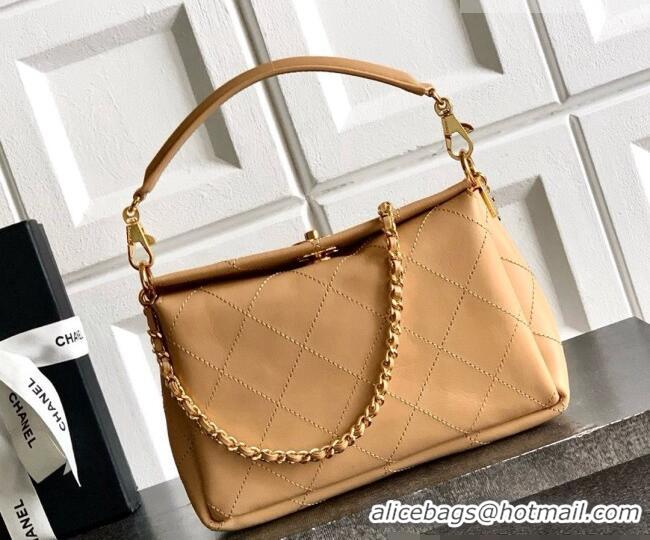 Famous Brand Chanel Calfskin Chain Shoulder Bag AS6255 Apricot 2026