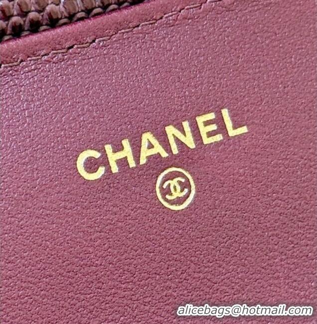 Well Crafted Chanel Clutch with Chain in Lizard Embossed Calfskin Burgundy AP5280 2026 Top Quality