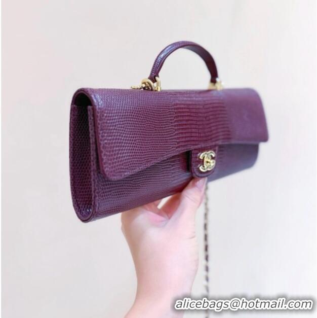 Well Crafted Chanel Clutch with Chain in Lizard Embossed Calfskin Burgundy AP5280 2026 Top Quality