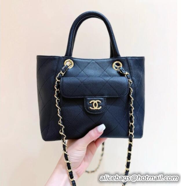 Luxury Cheap Chanel Mini Shopping Tote Bag in Grained Calfskin AS6025 Black 2026 Top Quality