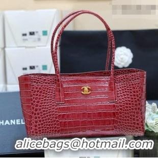 Inexpensive Chanel Small Shopping Bag in Crocodile Embossed Calfskin AS6243 Burgundy 2026 Top Quality