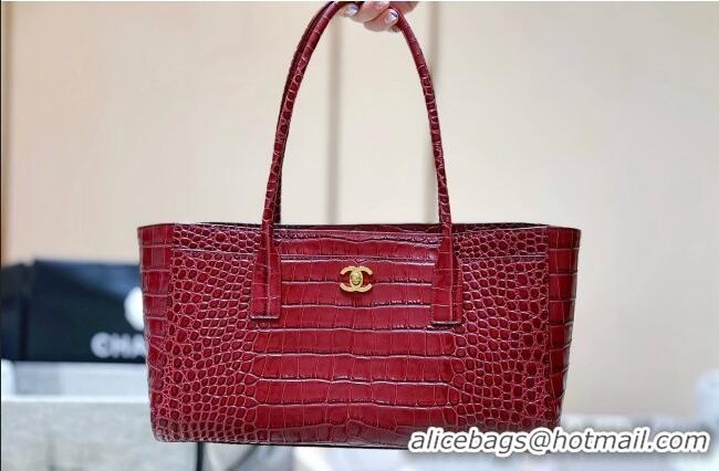 Inexpensive Chanel Small Shopping Bag in Crocodile Embossed Calfskin AS6243 Burgundy 2026 Top Quality
