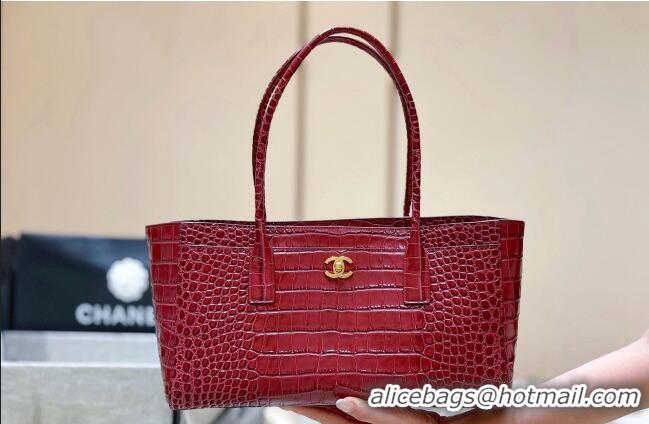 Inexpensive Chanel Small Shopping Bag in Crocodile Embossed Calfskin AS6243 Burgundy 2026 Top Quality