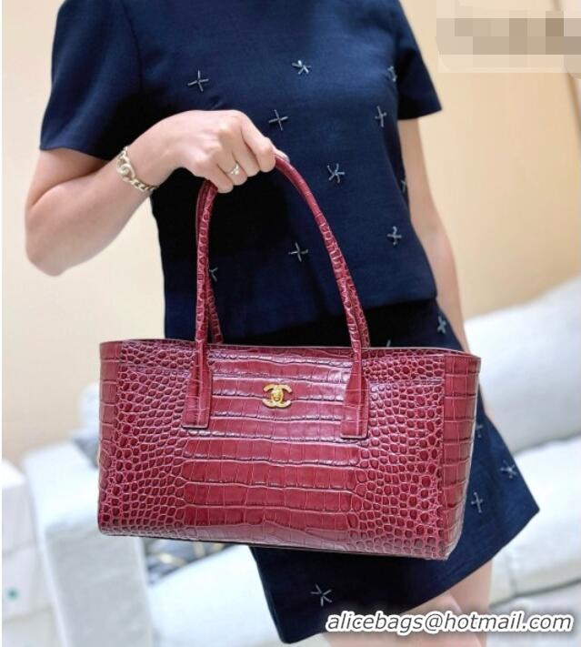 Inexpensive Chanel Small Shopping Bag in Crocodile Embossed Calfskin AS6243 Burgundy 2026 Top Quality