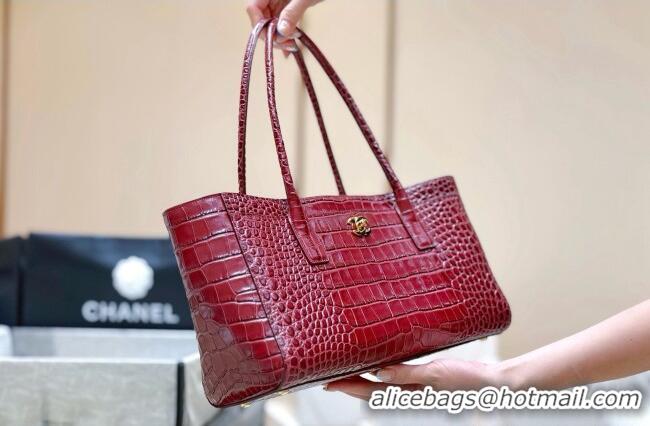 Inexpensive Chanel Small Shopping Bag in Crocodile Embossed Calfskin AS6243 Burgundy 2026 Top Quality