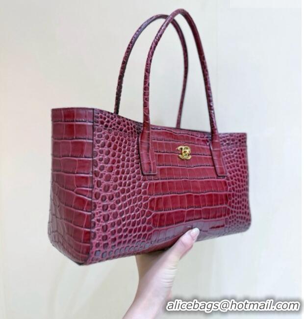 Inexpensive Chanel Small Shopping Bag in Crocodile Embossed Calfskin AS6243 Burgundy 2026 Top Quality