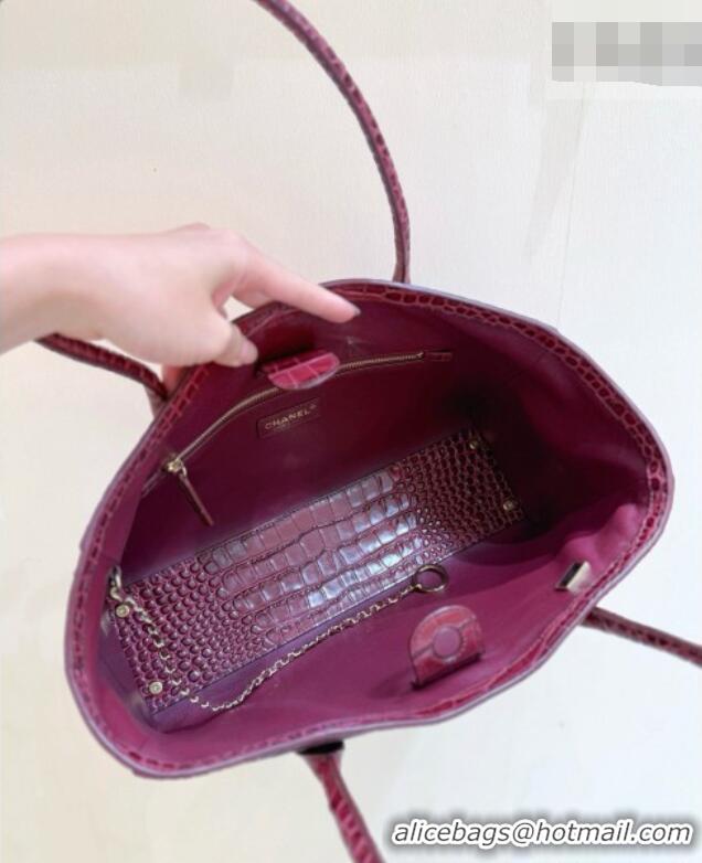 Inexpensive Chanel Small Shopping Bag in Crocodile Embossed Calfskin AS6243 Burgundy 2026 Top Quality