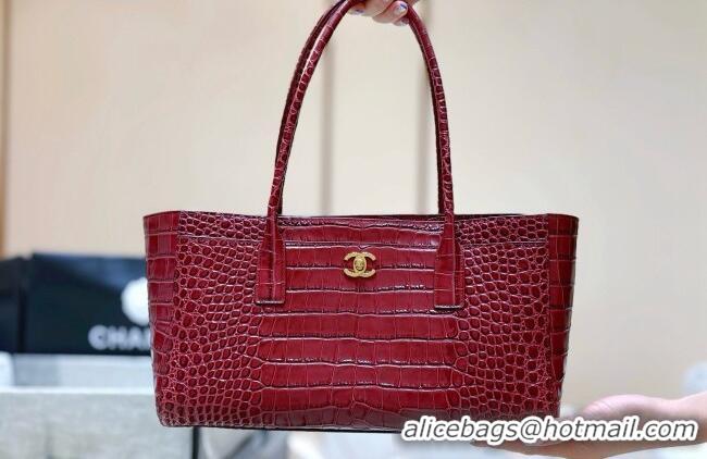 Inexpensive Chanel Small Shopping Bag in Crocodile Embossed Calfskin AS6243 Burgundy 2026 Top Quality