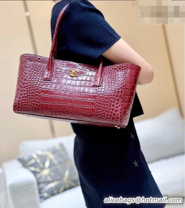Inexpensive Chanel Small Shopping Bag in Crocodile Embossed Calfskin AS6243 Burgundy 2026 Top Quality