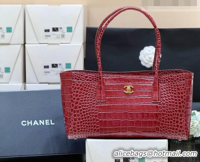 Inexpensive Chanel Small Shopping Bag in Crocodile Embossed Calfskin AS6243 Burgundy 2026 Top Quality