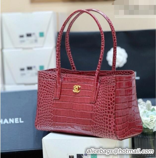 Inexpensive Chanel Small Shopping Bag in Crocodile Embossed Calfskin AS6243 Burgundy 2026 Top Quality