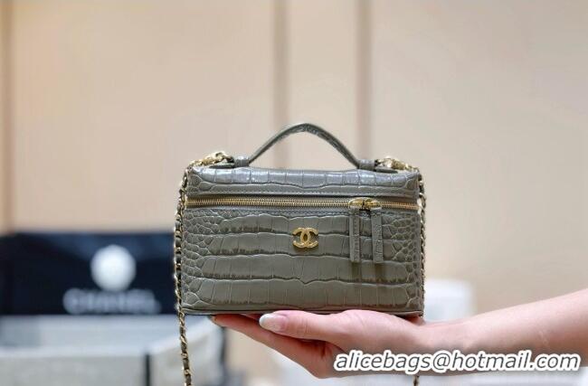 Well Crafted Chanel Vanity with Chain in Crocodile Embossed Calfskin AP5346 Grey 2026 Top Quality
