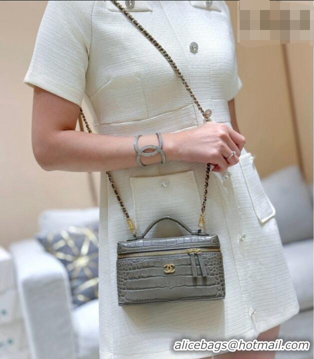 Well Crafted Chanel Vanity with Chain in Crocodile Embossed Calfskin AP5346 Grey 2026 Top Quality