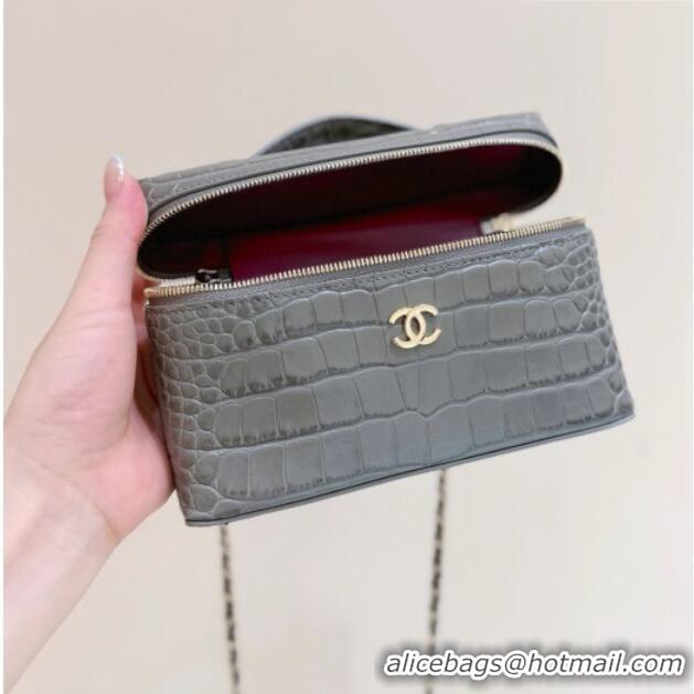 Well Crafted Chanel Vanity with Chain in Crocodile Embossed Calfskin AP5346 Grey 2026 Top Quality