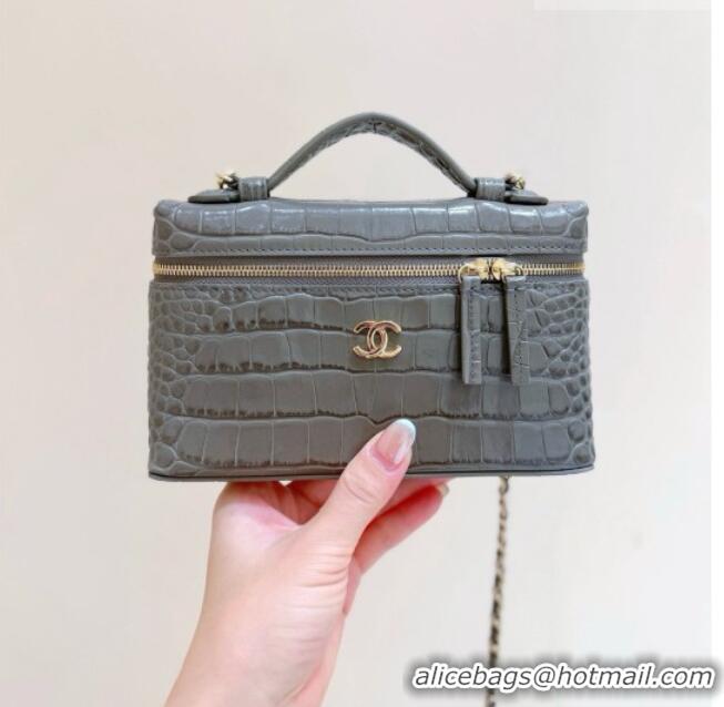 Well Crafted Chanel Vanity with Chain in Crocodile Embossed Calfskin AP5346 Grey 2026 Top Quality