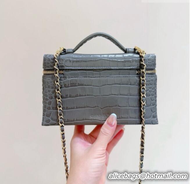 Well Crafted Chanel Vanity with Chain in Crocodile Embossed Calfskin AP5346 Grey 2026 Top Quality