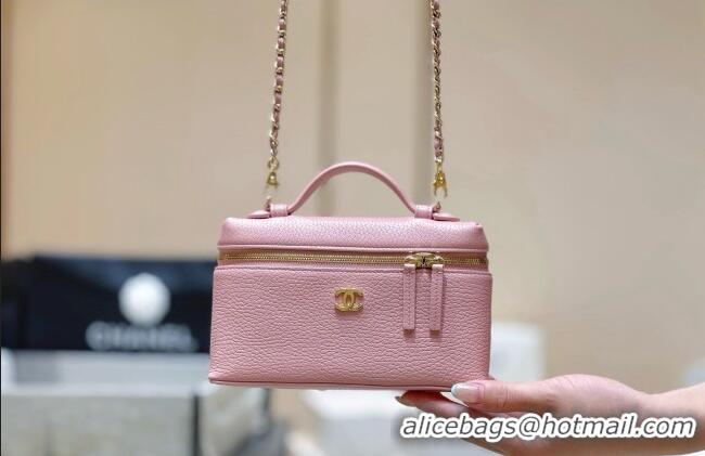 Most Popular Chanel Vanity with Chain in Grained Calfskin AP5346 Pink 2026 Top Quality