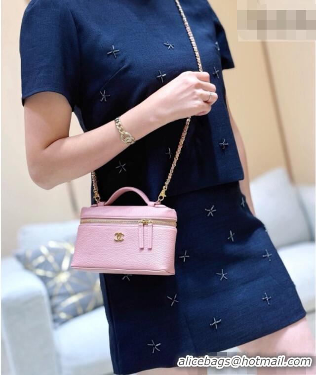 Most Popular Chanel Vanity with Chain in Grained Calfskin AP5346 Pink 2026 Top Quality