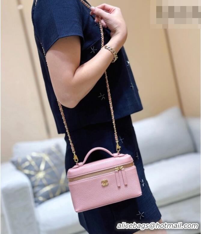 Most Popular Chanel Vanity with Chain in Grained Calfskin AP5346 Pink 2026 Top Quality