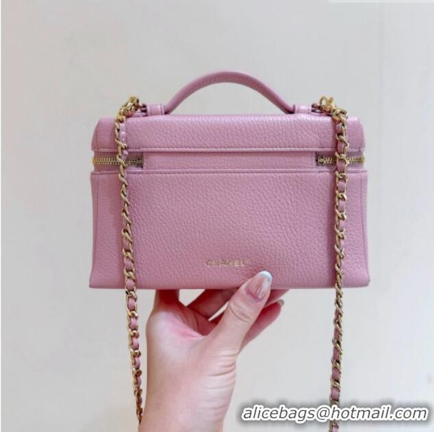 Most Popular Chanel Vanity with Chain in Grained Calfskin AP5346 Pink 2026 Top Quality