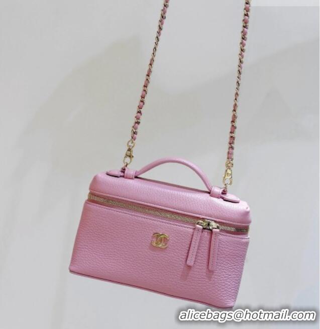 Most Popular Chanel Vanity with Chain in Grained Calfskin AP5346 Pink 2026 Top Quality