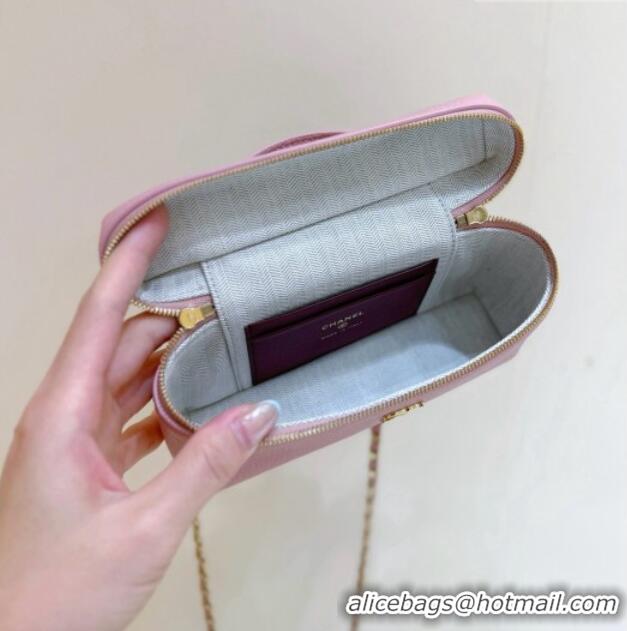 Most Popular Chanel Vanity with Chain in Grained Calfskin AP5346 Pink 2026 Top Quality