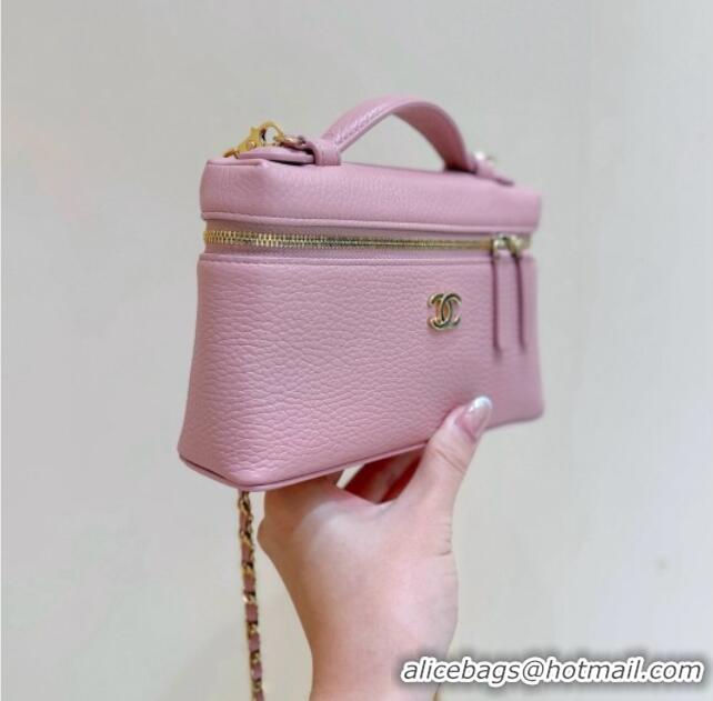 Most Popular Chanel Vanity with Chain in Grained Calfskin AP5346 Pink 2026 Top Quality