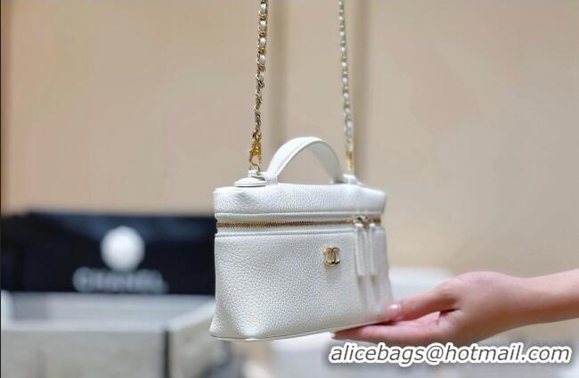 Most Popular Chanel Vanity with Chain in Grained Calfskin AP5346 White 2026 Top Quality