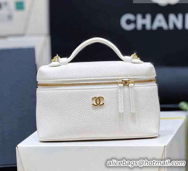 Most Popular Chanel Vanity with Chain in Grained Calfskin AP5346 White 2026 Top Quality