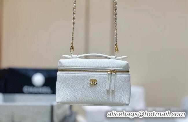 Most Popular Chanel Vanity with Chain in Grained Calfskin AP5346 White 2026 Top Quality