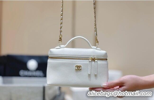 Most Popular Chanel Vanity with Chain in Grained Calfskin AP5346 White 2026 Top Quality