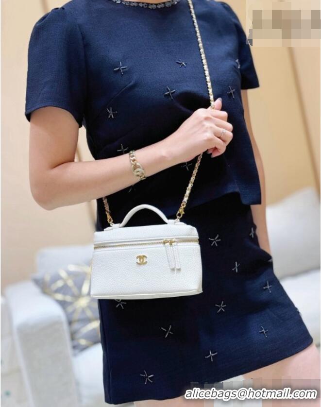 Most Popular Chanel Vanity with Chain in Grained Calfskin AP5346 White 2026 Top Quality