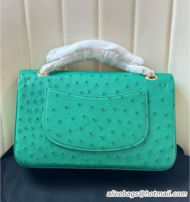 Top Grade Chanel Classic Medium Flap Bag in Ostrich Leather CHO0721 Green 2026