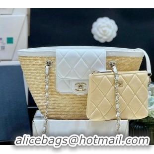New Cheap Chanel Braided Straw Small Shopping Bag AS5951 Beige/White 2026 Top Quality