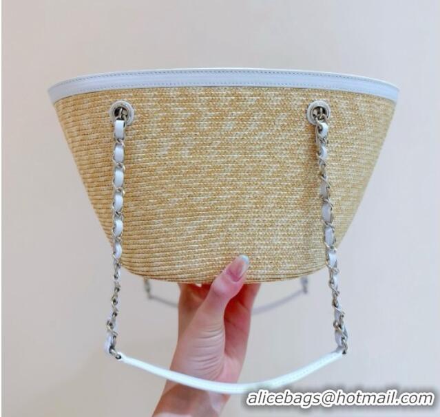 New Cheap Chanel Braided Straw Small Shopping Bag AS5951 Beige/White 2026 Top Quality